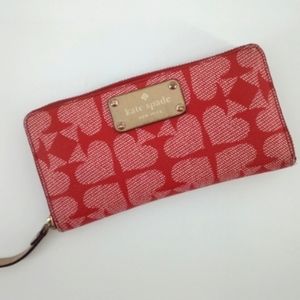 Kate Spade New York Red Saffiano Spade Print Zip Around Wallet 8 inches